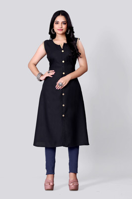 Bharat Origin Women Self Design Anarkali Kurta(Black)