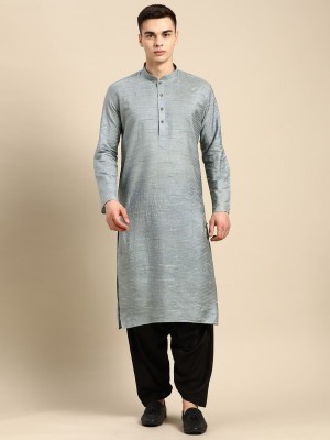 Rajubhai Hargovindas Men Striped Straight Kurta(Grey)