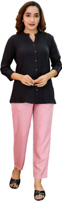 VieApparels Women Solid Straight Kurta(Black)