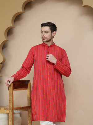 Anouk Rustic Men Woven Design Straight Kurta(Red)