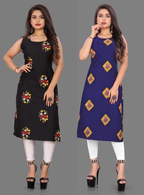 tanvi creation Women Printed Straight Kurta(Blue, Black)