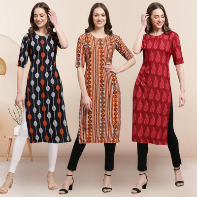 1 Stop Fashion Women Printed Straight Kurta(Multicolor)