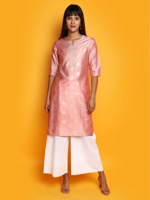 V-MART Women Printed Straight Kurta(Pink)