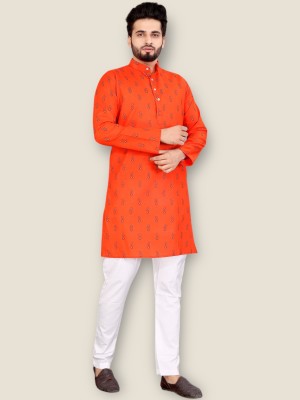 Relief Zone Men Printed A-line Kurta(Orange)