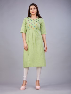 Rangrasiya Tex Women Embroidered A-line Kurta(Green)