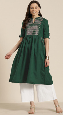MSGB Fashion Women Embroidered, Solid A-line Kurta(Green)