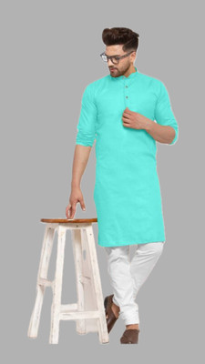 HouseOfCommon Men Striped A-line Kurta(Blue)