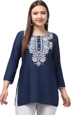 Ashifa Women Embroidered Straight Kurta(Dark Blue)