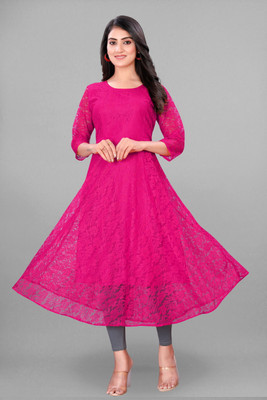 URU FASHON MART Women Self Design Anarkali Kurta(Pink)
