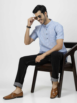 Rohilcrust Men Self Design, Solid Straight Kurta(Light Blue)