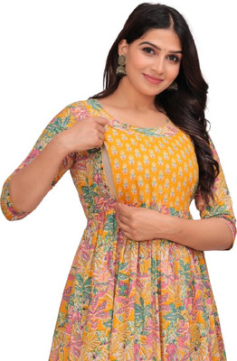 TADAATRADERS Women Embroidered Flared Kurta(Yellow)