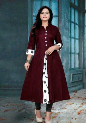 U CREATION Women Solid A-line Kurta(Maroon, White)