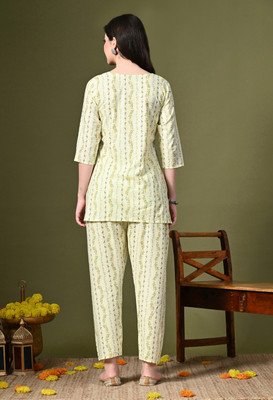 METAFAB Women Printed A-line Kurta(Yellow)