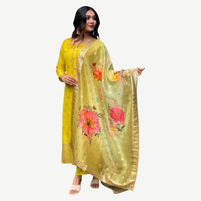 HouseOfCommon Women Patchwork Straight Kurta(Yellow)