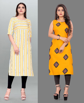 tanvi creation Women Printed Straight Kurta(Yellow)