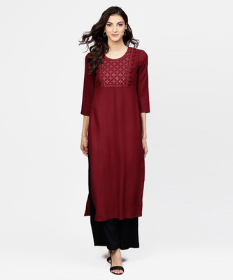 LIBAS Women Solid Straight Kurta(Maroon)