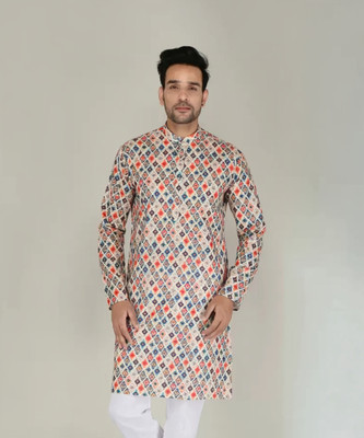 Reso Men Printed Straight Kurta(Multicolor)