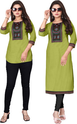 MAHADEVSQUARE Women Embroidered A-line Kurta(Light Green)