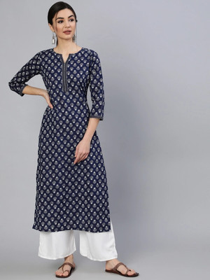 MK ART WITH DEVICE Women Printed A-line Kurta(Dark Blue)
