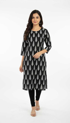 tasha trends Women Printed, Floral Print Straight Kurta(Black)