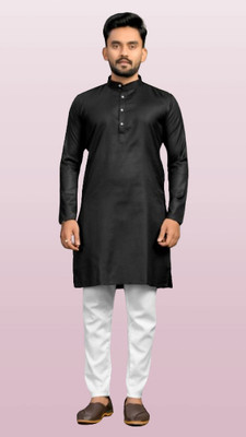 M Biswas Men Solid A-line Kurta(Black)