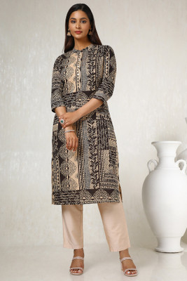 soch Women Abstract Straight Kurta(Black)