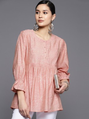 LIBAS Women Printed A-line Kurta(Pink)