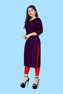 HouseOfCommon Women Self Design, Solid A-line Kurta(Purple)
