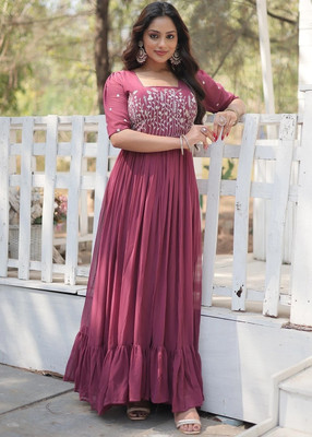 FOXDX Women Printed Anarkali Kurta(Pink)