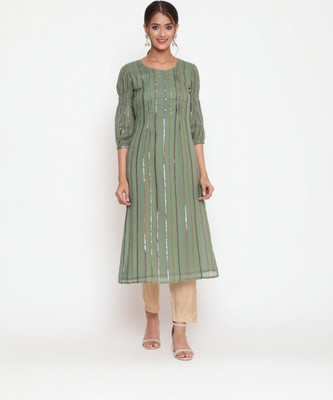 SAVI Women Solid A-line Kurta(Blue)