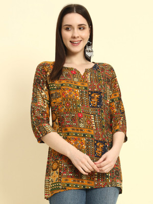 Race International Women Floral Print Ethnic Dress Kurta(Yellow)