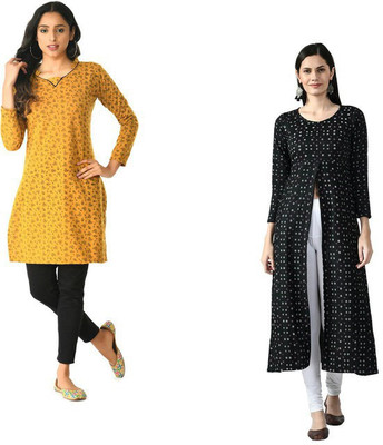 Indeweaves Women Printed A-line Kurta(Multicolor)