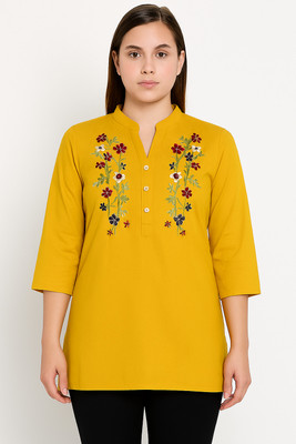 HTE Enterprises Women Floral Print Straight Kurta(Yellow)