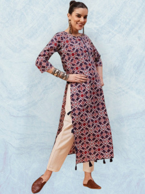 PRAYAARI FASHIONS Women Self Design Straight Kurta(Blue)