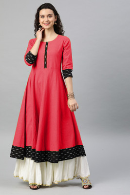 VISVA DESIGNER Women Self Design Flared Kurta(Purple)