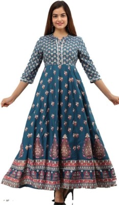 DIMAYA FAB Women Printed Anarkali Kurta(Blue)