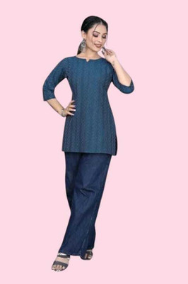 Db Fashion Cl Women Printed Flared Kurta(Blue)