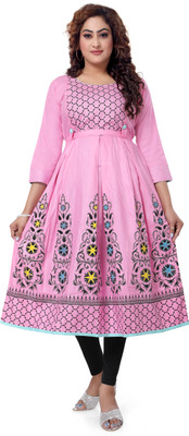 top by Fashion Women Printed Anarkali Kurta(Pink)