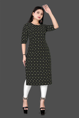 RANGRASIYA CORPORATION Women Printed Straight Kurta(Black)