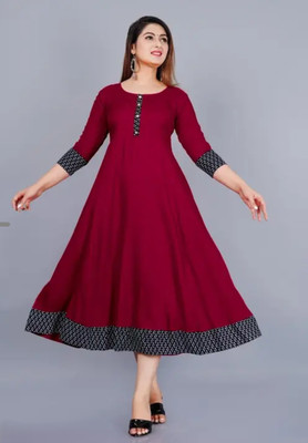 Gorgeous Drees Women Solid Anarkali Kurta(Maroon)