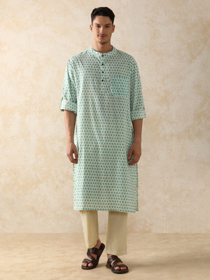 Moara Men Printed Straight Kurta(Light Blue)
