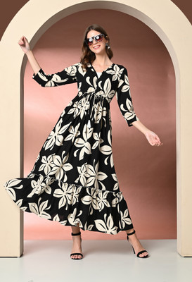 Daevish Women Fit and Flare Multicolor Midi/Calf Length Dress