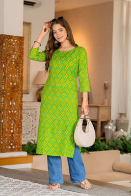 ATIISUNDAR Women Printed Ethnic Dress Kurta(Green, White)