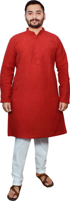 Divine creation Men Solid, Self Design Straight Kurta(Red)