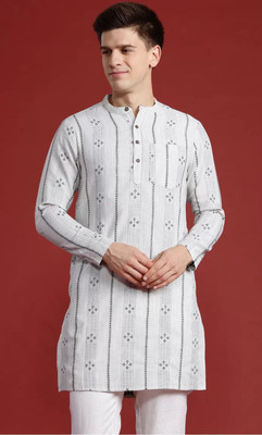 QUMASH Men Woven Design Straight Kurta(White)