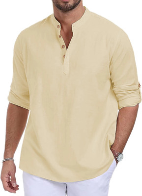 HOC's Men Solid Straight Kurta(Beige)