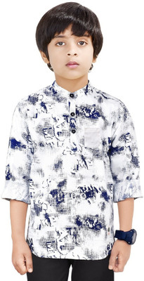 MOHINI CREATION Boys Printed Straight Kurta(White, Blue)