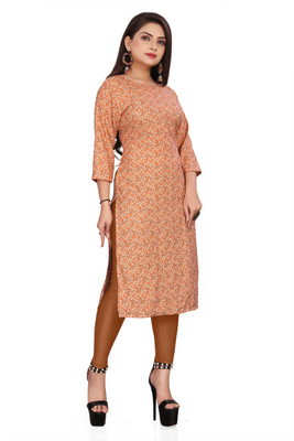 Jayshree Fab Women Printed Straight Kurta(Brown, White, Orange)