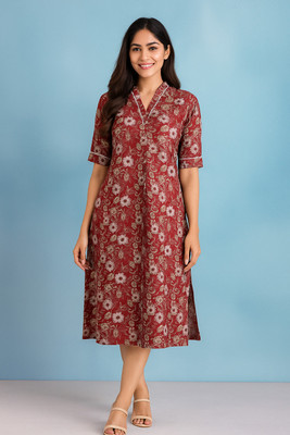 Prodip Creation Women Floral Print, Printed Straight Kurta(Maroon)