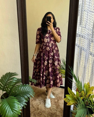 MANRA CREATION Women Printed Flared Kurta(Purple)